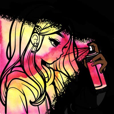 a realistic girl spray painting