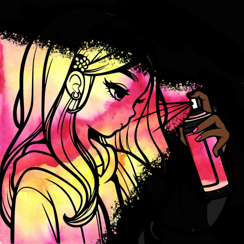 a realistic girl spray painting