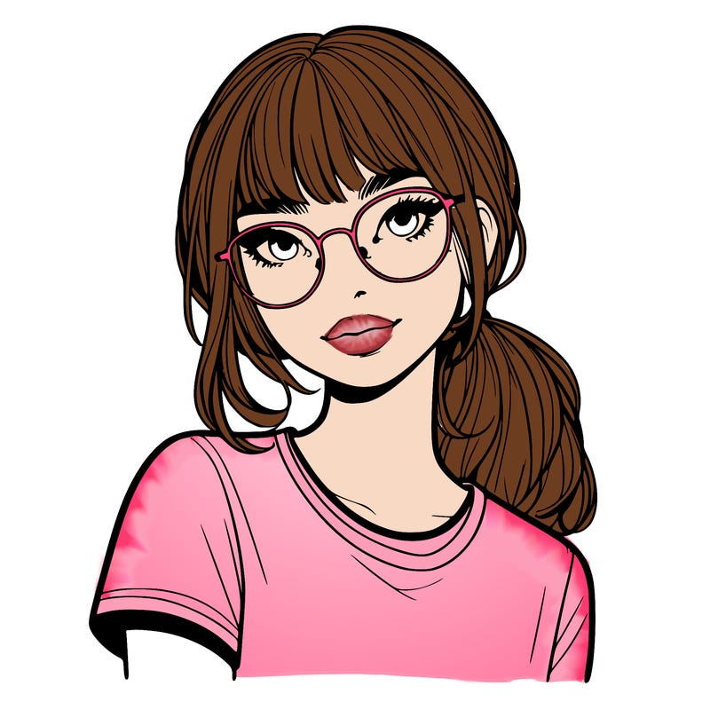 realistic girl with freckles and clear glasses