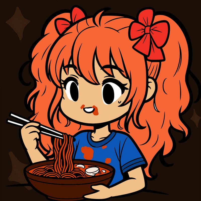 a girl eating ramen