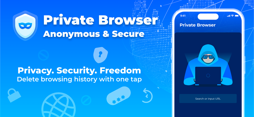 iSecurity: Total Protection - iSecurity Private Browser screen for anonymous and secure browsing with one tap history deletion