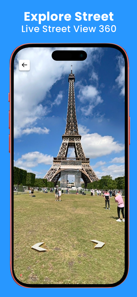Street View Map & Navigation - Live 360 degree street view of the Eiffel Tower in the navigation app