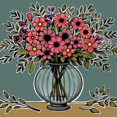 beautiful large glass vase full of flowers realistic
