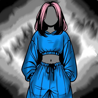 realistic girl faceless with baggy pants and a crop top