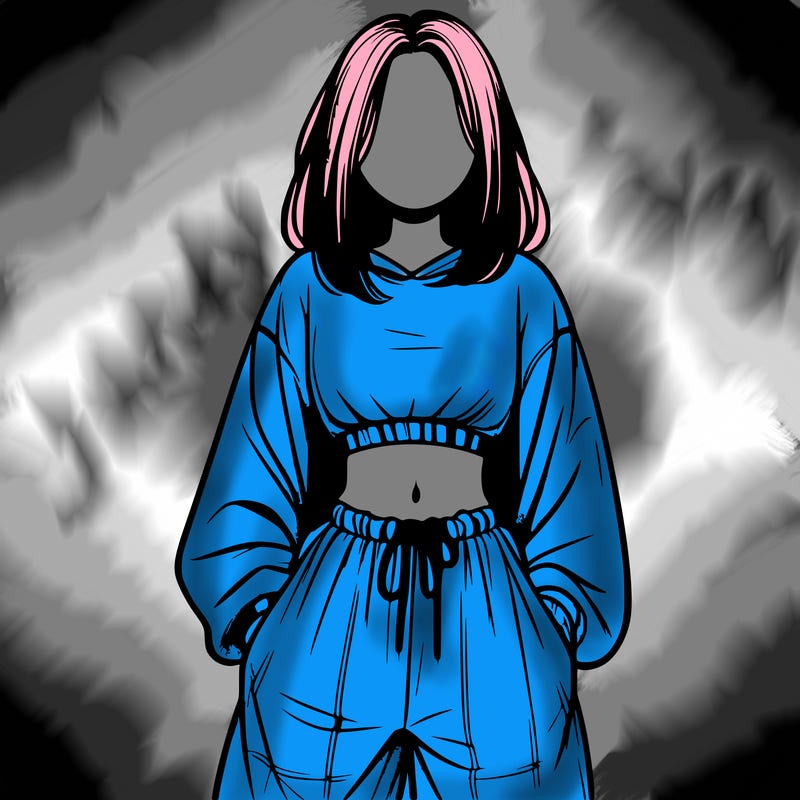 realistic girl faceless with baggy pants and a crop top