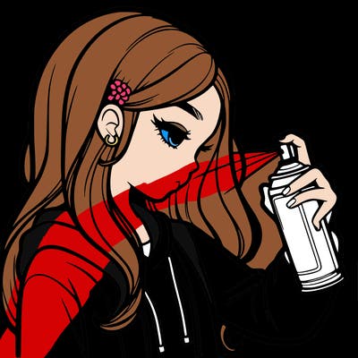 a realistic girl spray painting