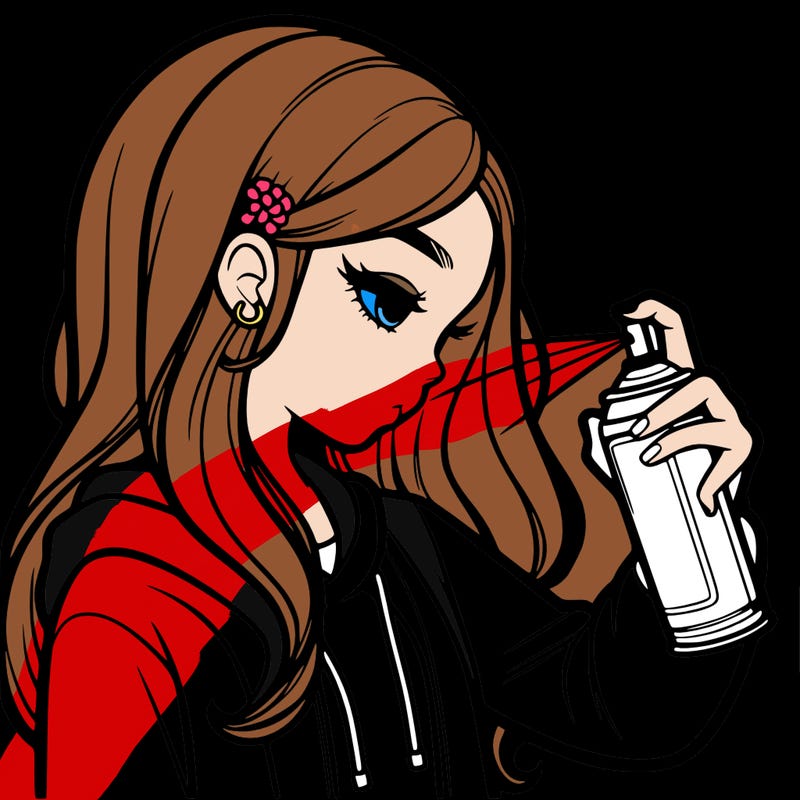 a realistic girl spray painting