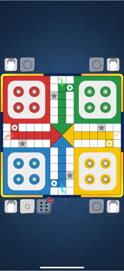 Ludo Star Offline - Digital Ludo board game interface with colorful player zones and tokens