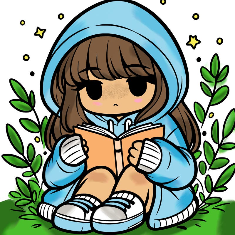 girl in oversized hoodie reading a book