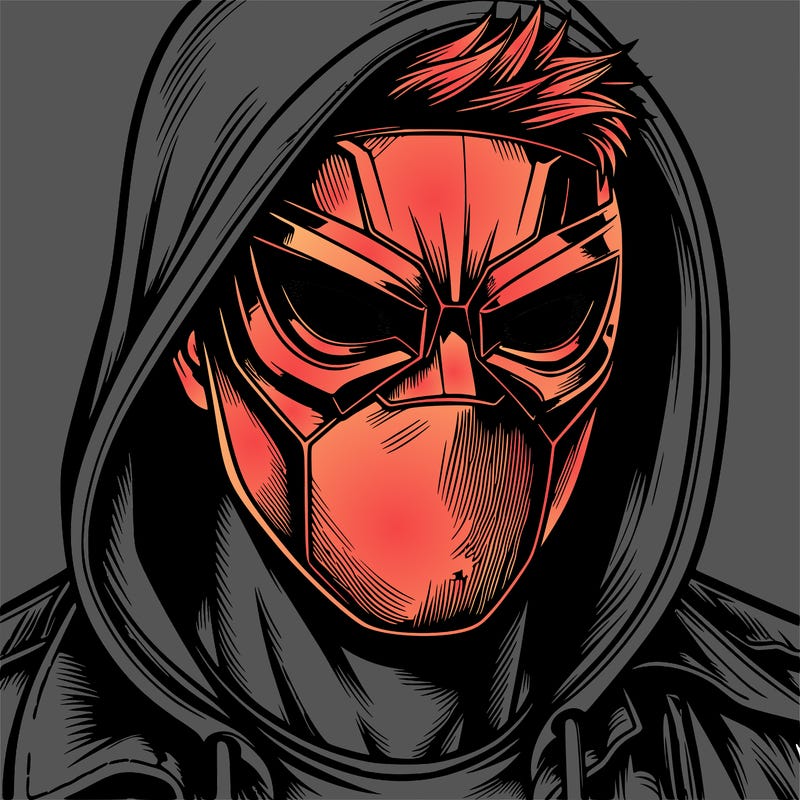 realistic superhero with a mask covering the full face and a hood