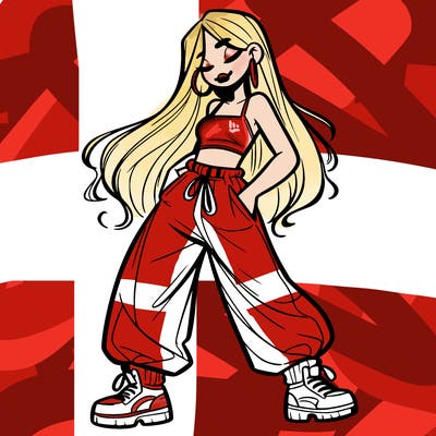 girl in baggy pants crop top and long hair