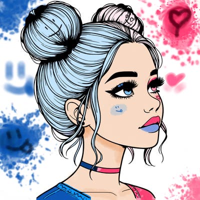 realistic girl with buns on the top of her head