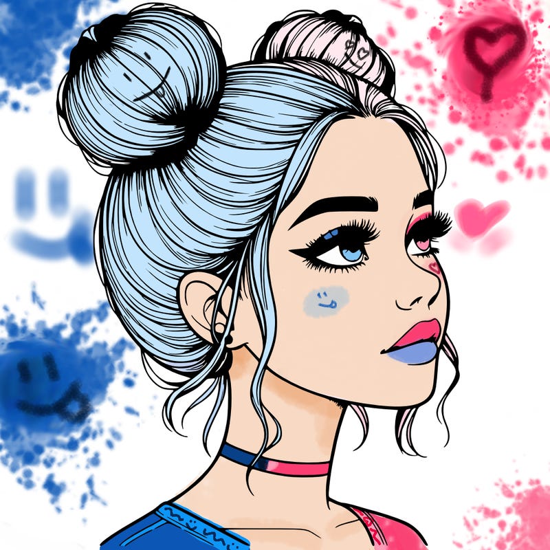 realistic girl with buns on the top of her head