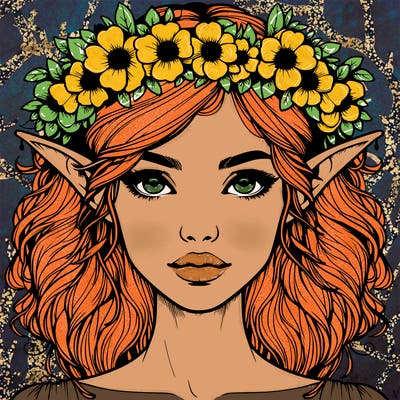 realistic female elf with flower crown