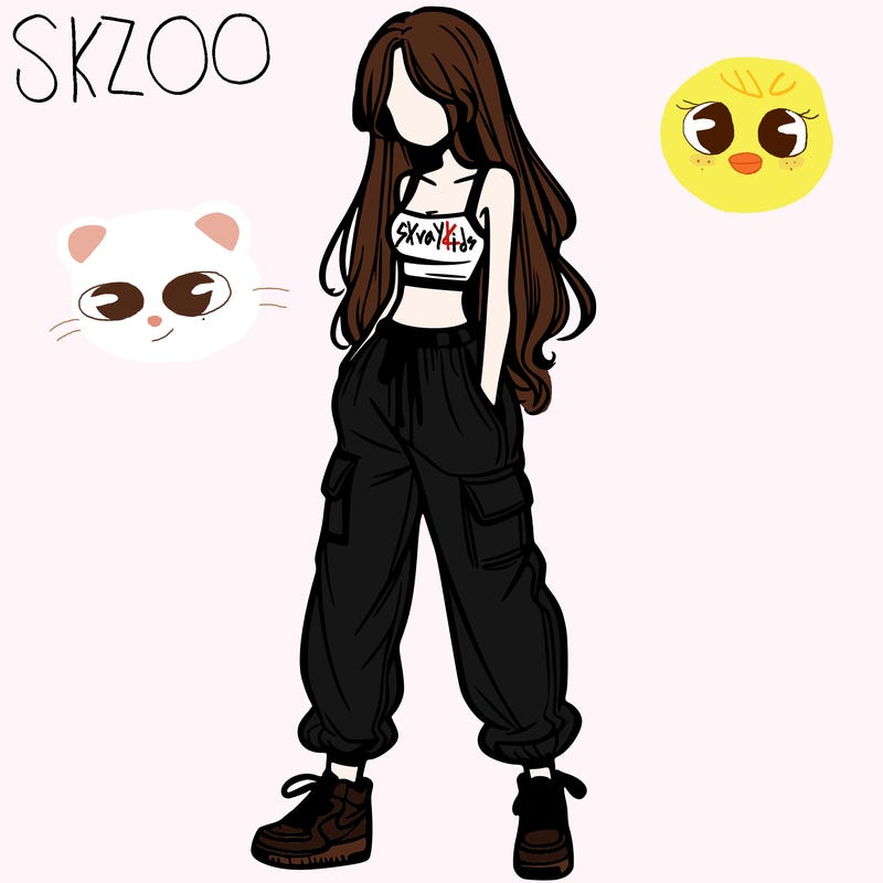 girl in baggy pants crop top and long hair