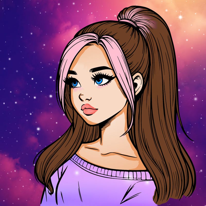 realistic girl with a high ponytail