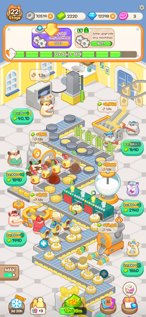 Hamster Tycoon : Cake Maker - Cute hamster managers operating a colorful cake factory production line with various cakes
