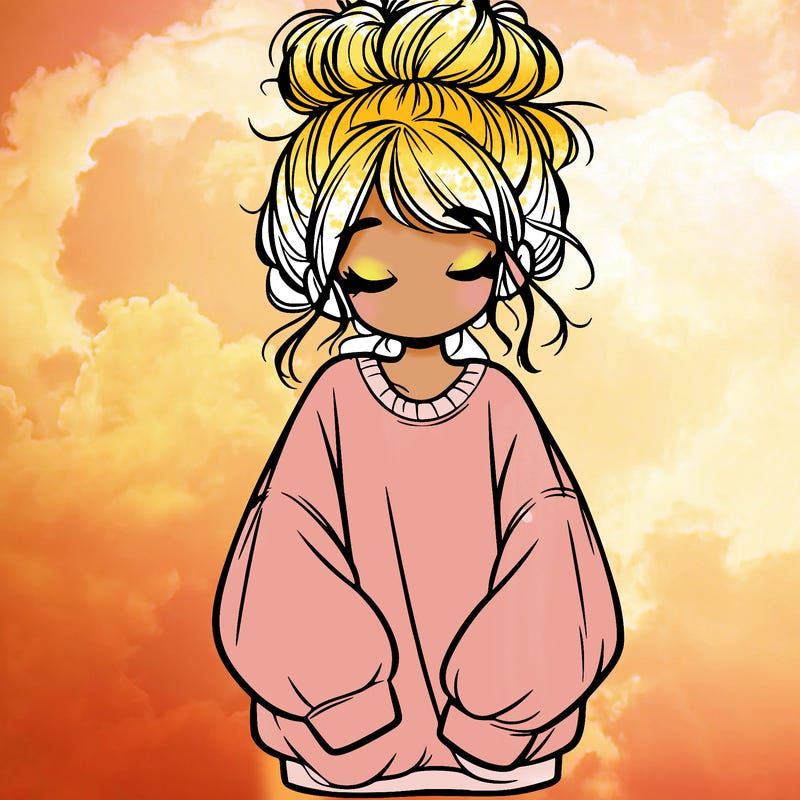 girl with baggy sweatshirt and messy bun