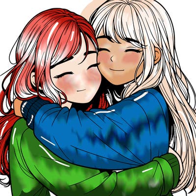 realistic two girls hugging