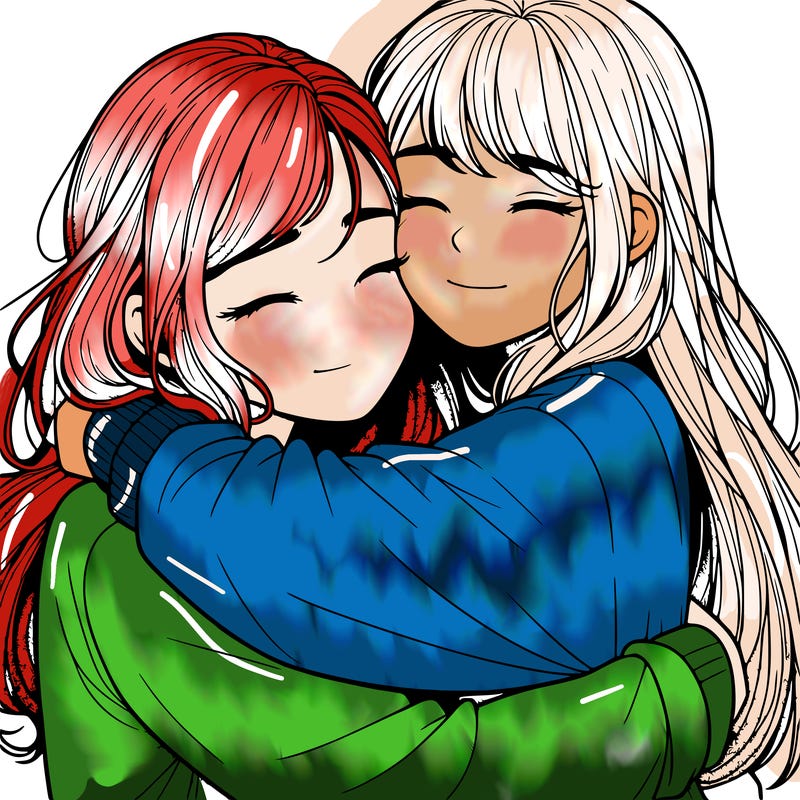 realistic two girls hugging