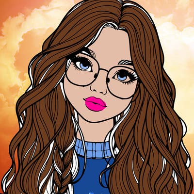 girl with long hair and freckles and glasses realistic