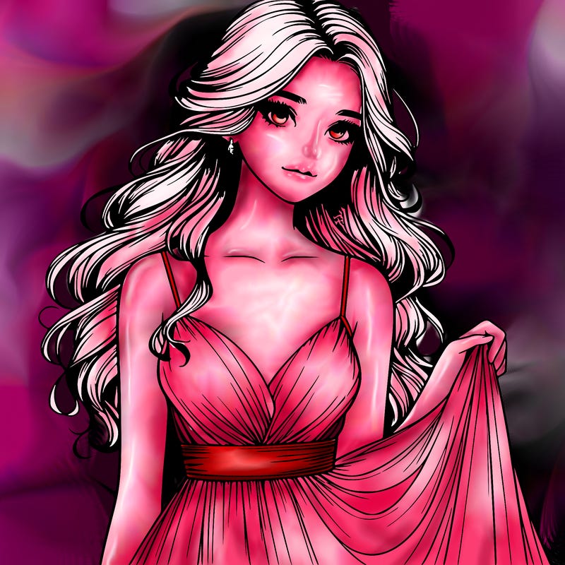 realistic girl in flowy silky prom dress