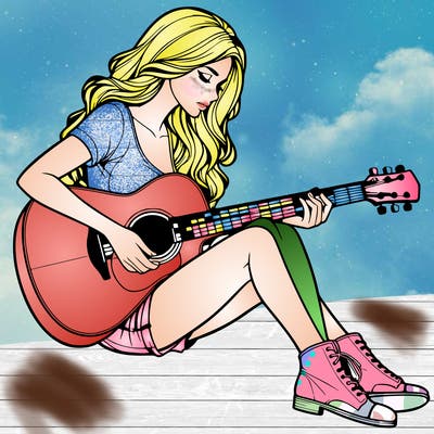 realistic woman play guitar