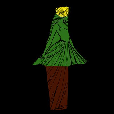 realistic woman with dress flowing in the wind