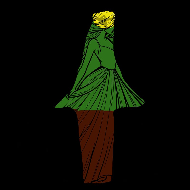 realistic woman with dress flowing in the wind