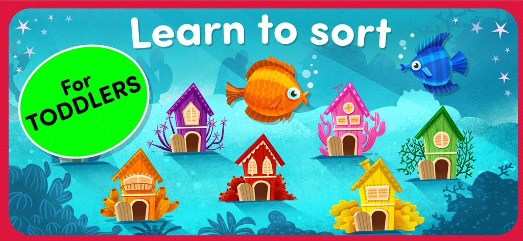 Educational color matching game for toddlers with fish and houses