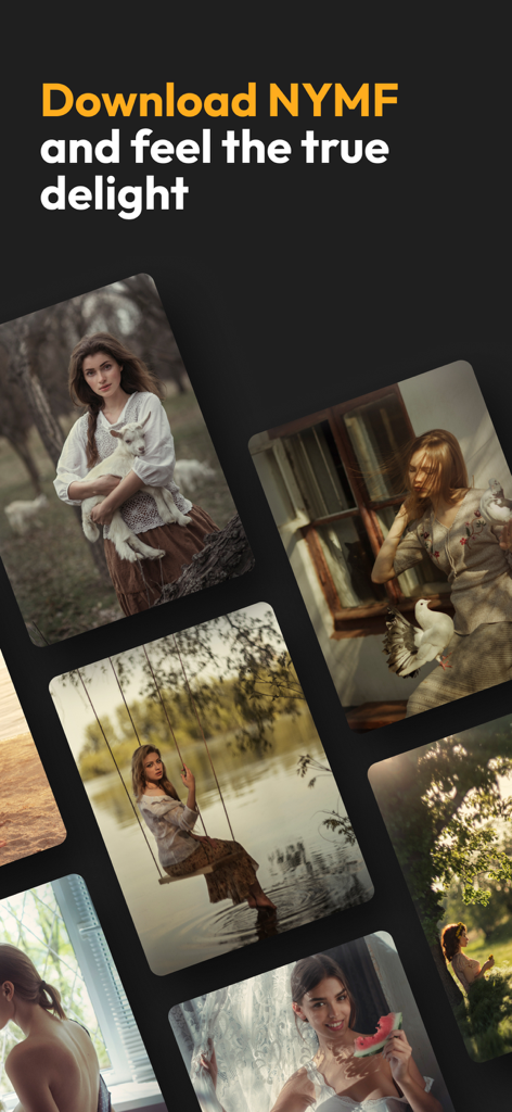 Un collage montrant divers styles de photographie d'art et des modèles au sein de l'application NYMF.