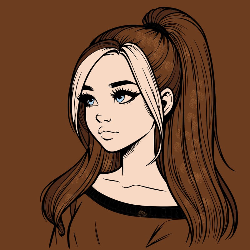 realistic girl with a high ponytail