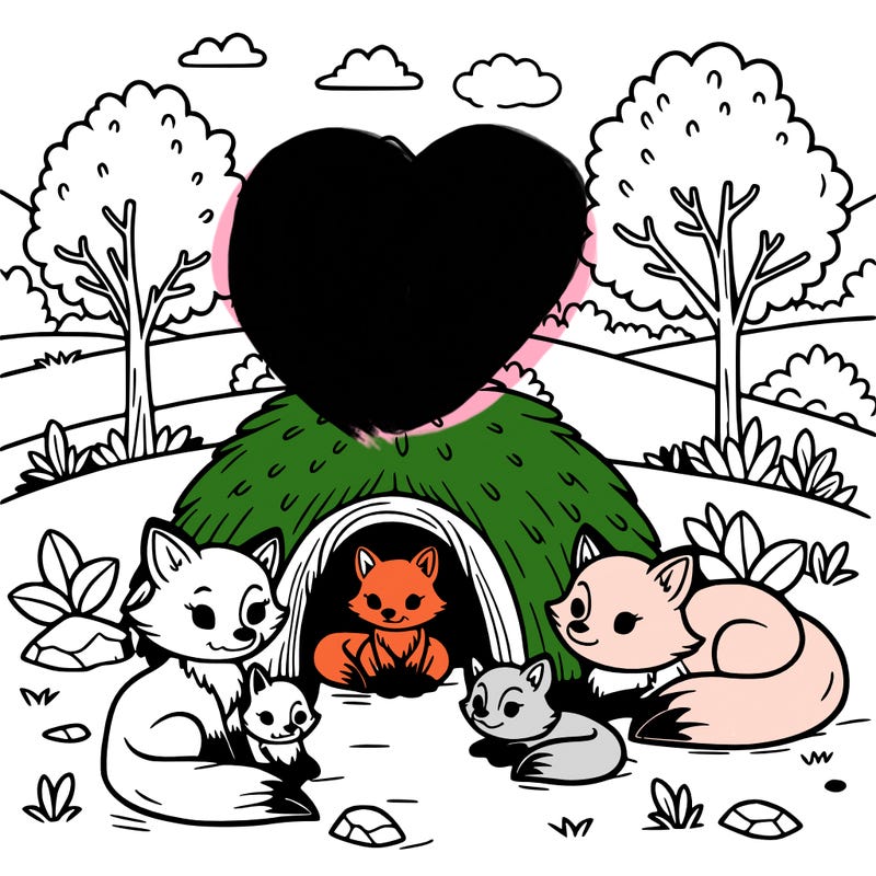 a den with foxes and baby foxes