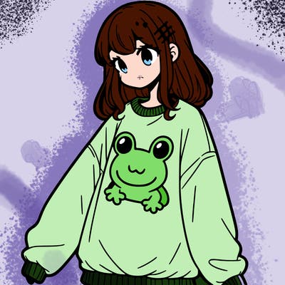girl wearing frogging sweatshirt