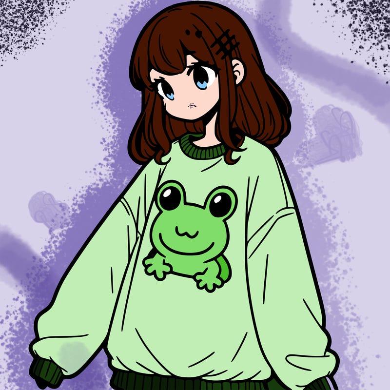 girl wearing frogging sweatshirt