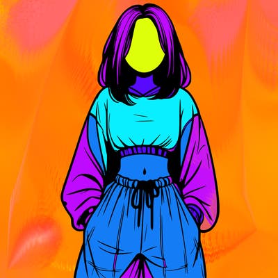 realistic girl faceless with baggy pants and a crop top