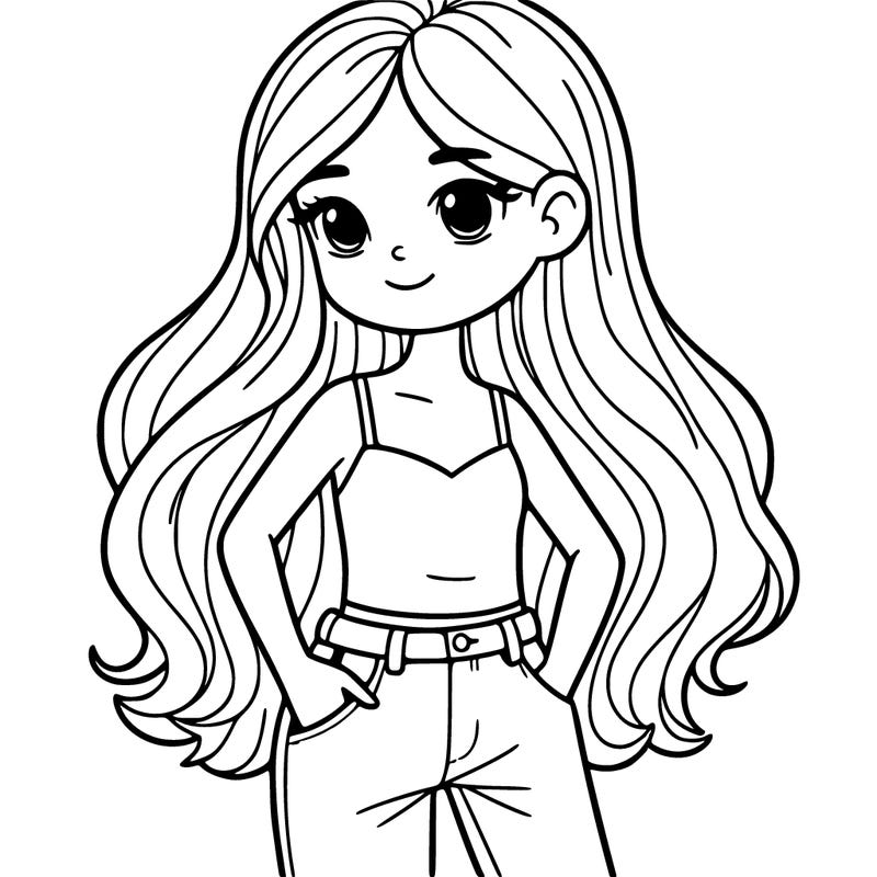 girl with tank top and jeans and long hair
