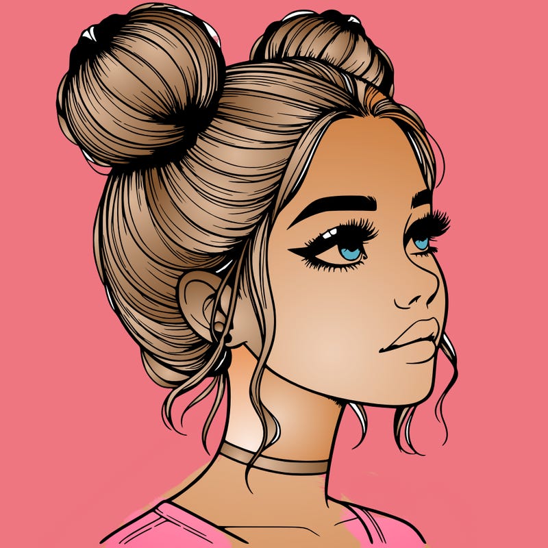 realistic girl with buns on the top of her head