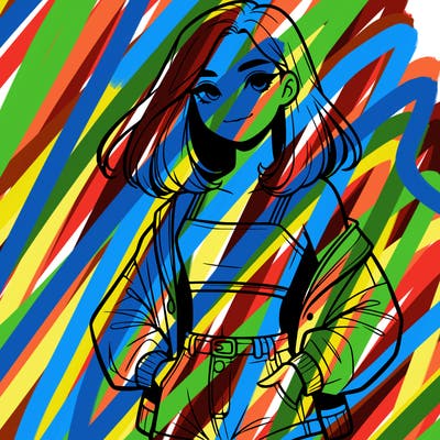 a realistic girl with a crop top and short shorts in an open jacket