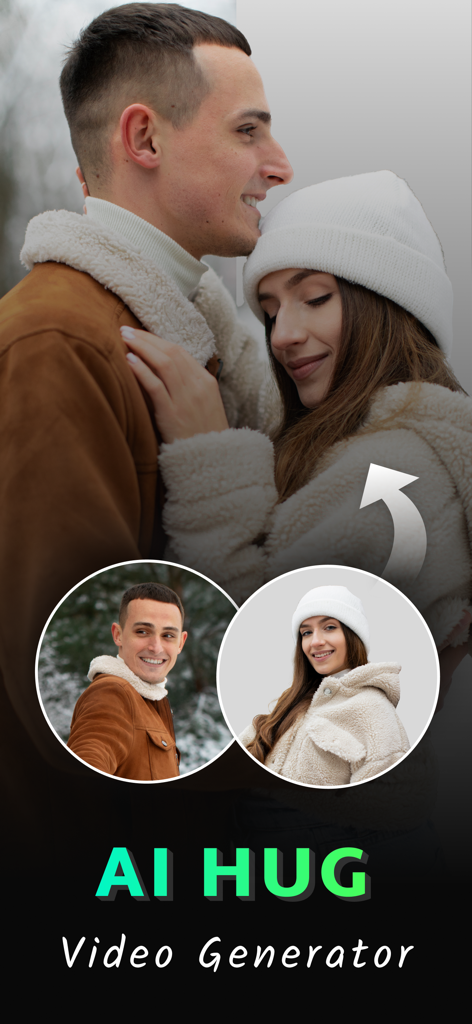 AI Hug Video Generator - HugAI - AI Hug Video Generator app screen showing two individual photos being merged into a realistic hugging animation