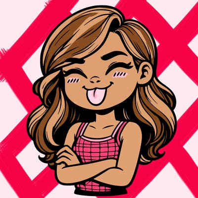 realistic girl crossing her arms and wearing a tank top with her tongue held out she has long hair