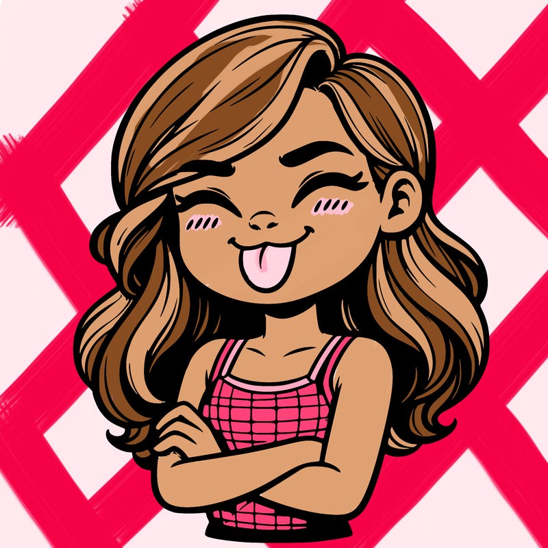 realistic girl crossing her arms and wearing a tank top with her tongue held out she has long hair