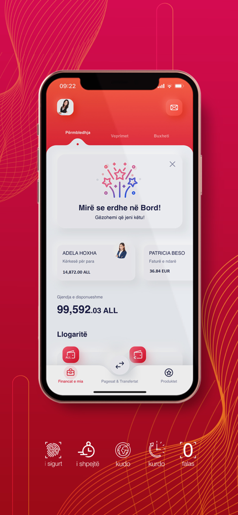 Panel de control de la aplicación de banca móvil BKT Smart que muestra el saldo de la cuenta y las transacciones recientes