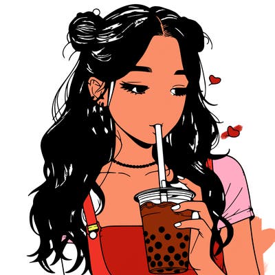 aesthetic realistic girl with boba