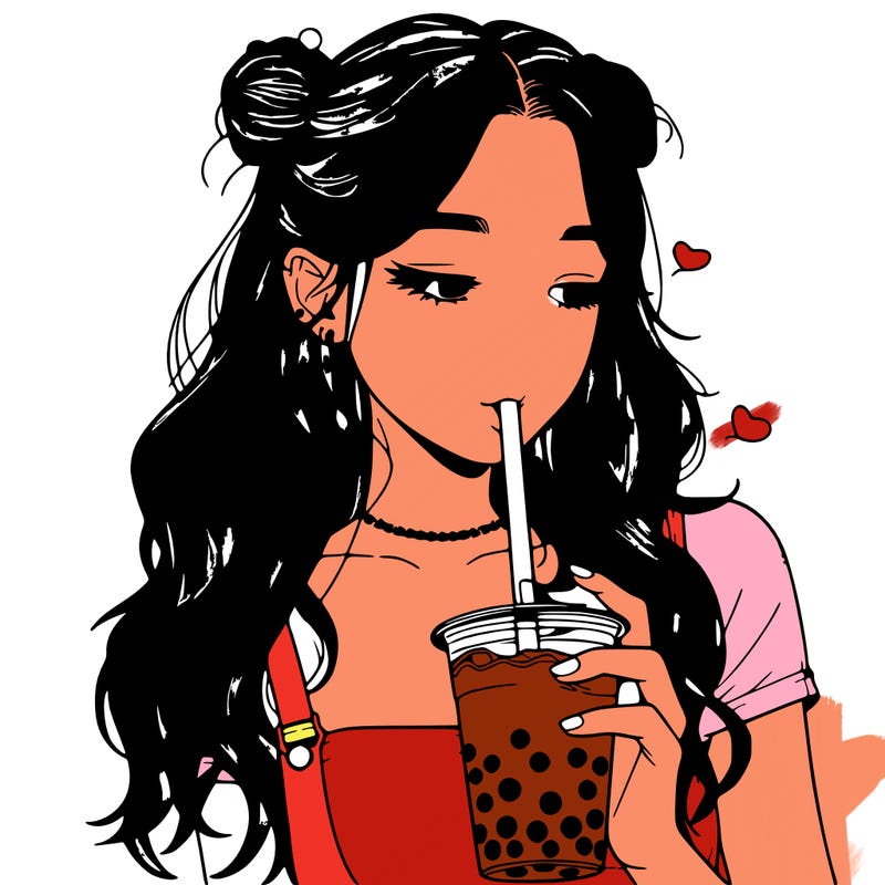 aesthetic realistic girl with boba
