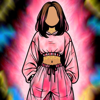 realistic girl faceless with baggy pants and a crop top