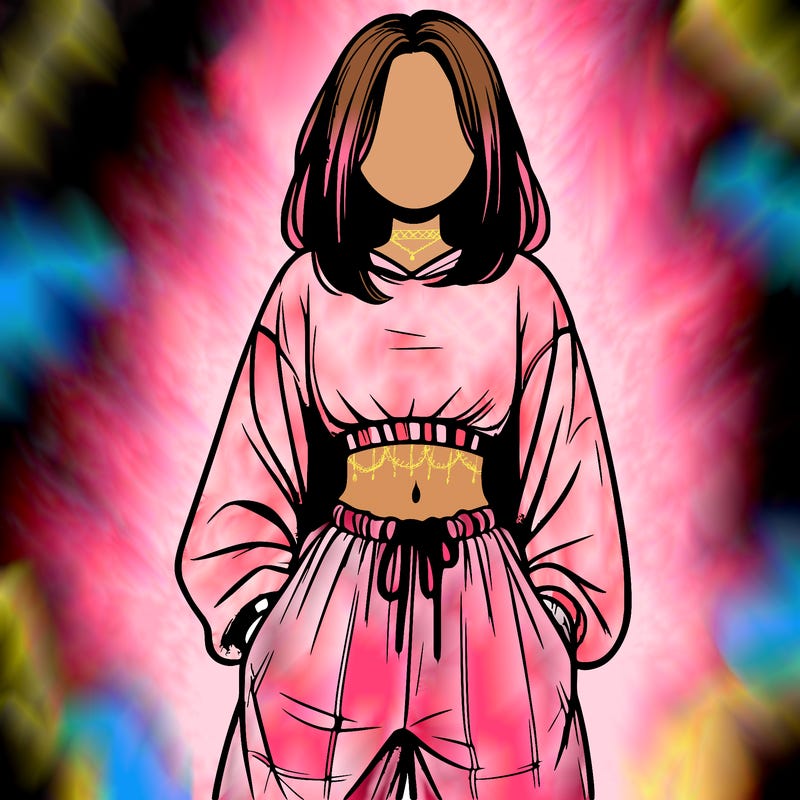 realistic girl faceless with baggy pants and a crop top