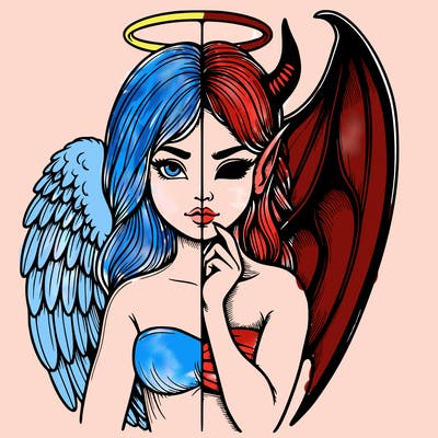 realistic angel half demon