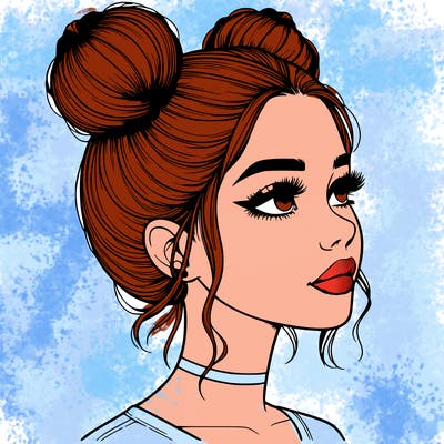 realistic girl with buns on the top of her head