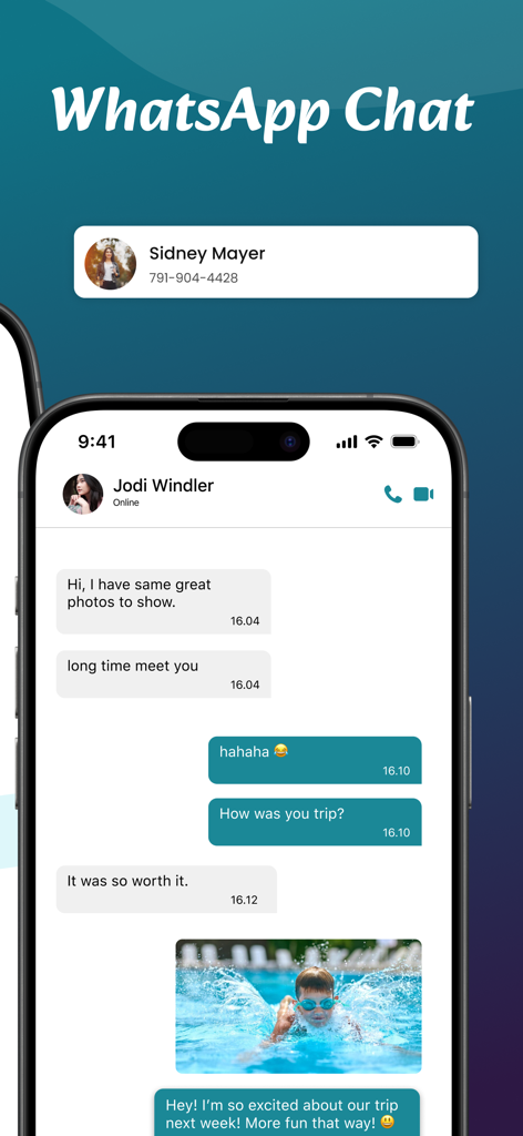 Notification History - Interface mobile montrant une conversation WhatsApp avec des messages texte et une image récupérés dans l'application Notification History.